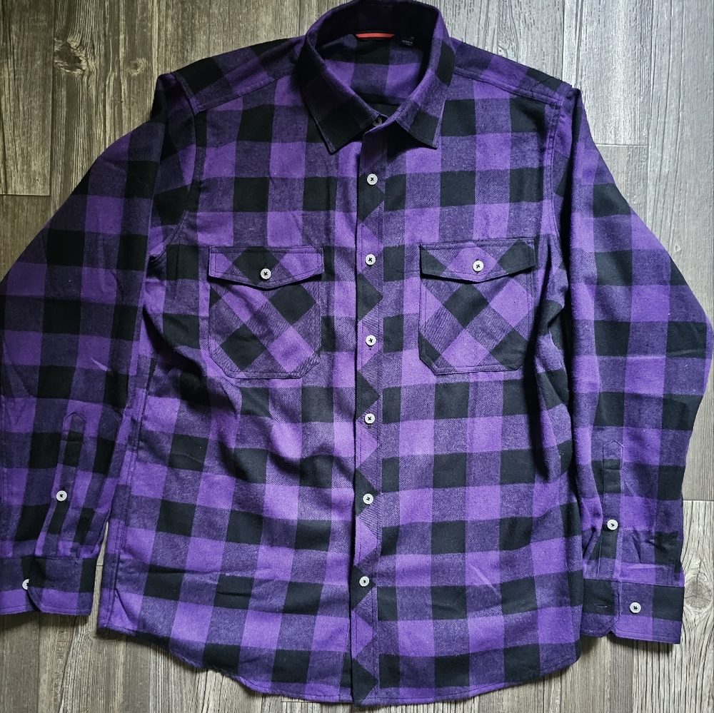 Alimens & Gentle Purple / Black Plaid Long Sleeve Flannel Shirt